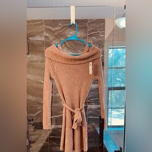 Abercrombie Kids Off-Shoulder Brown Sweater Dress